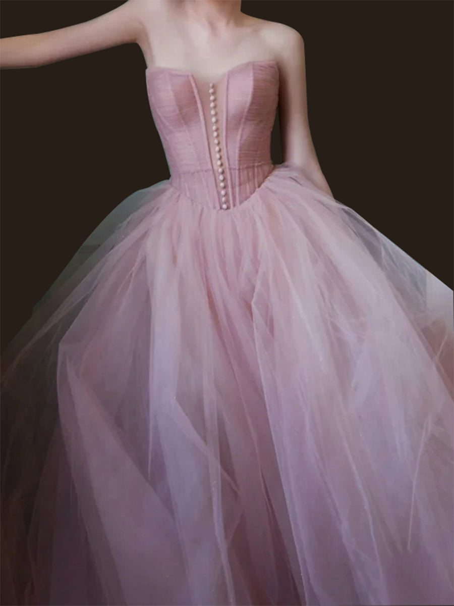 A-Linie Rosa Tüllkleid Korsett Ballkleid Prinzessin Brautpartykleid 