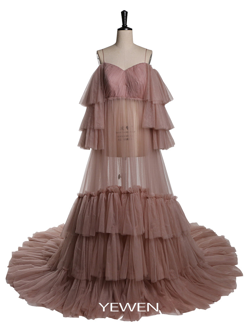 Elegantes Umstandskleid in Übergröße mit Rüschen und langen Ärmeln, Brautkleid, Hochzeitskleid für Fotoshooting 