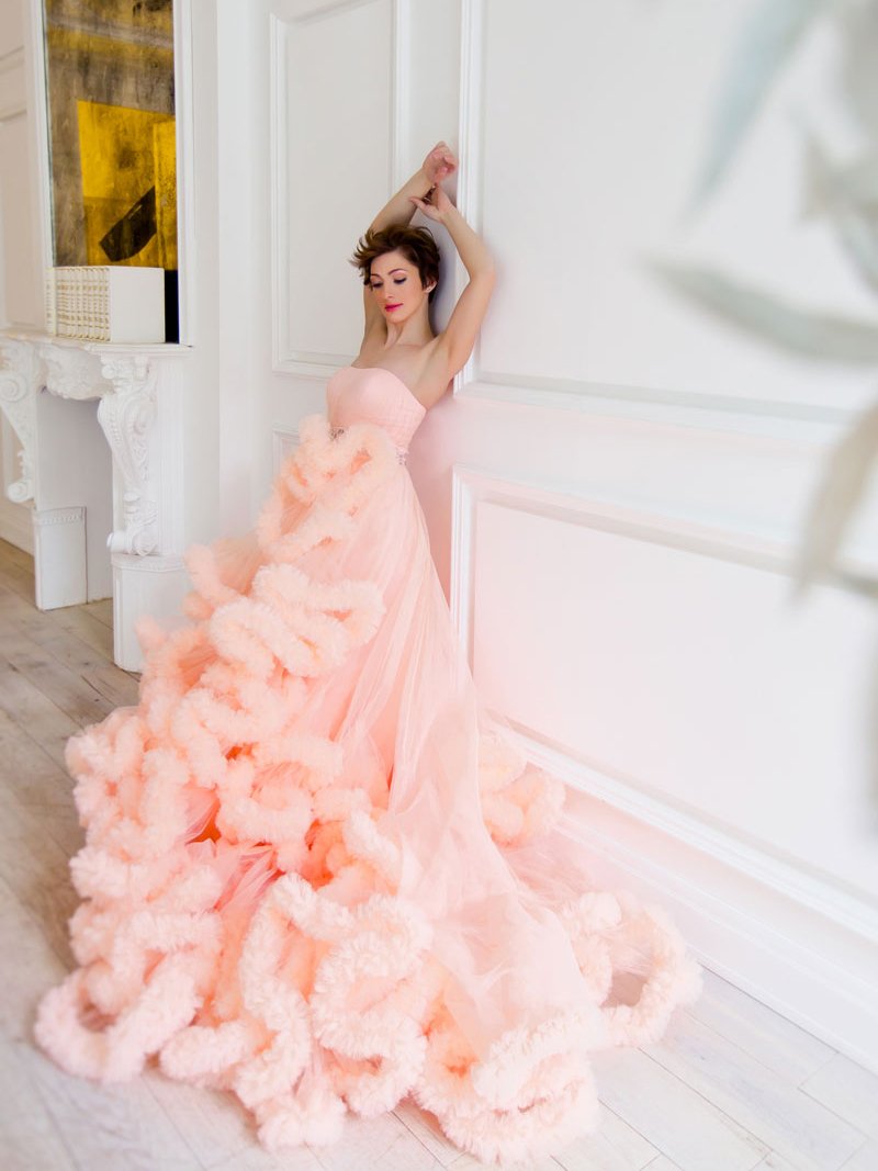 Trägerloses elegantes Partykleid mit höherer Taille und Rüschen, Prinzessinnen-Brautkleid, Umstandskleid