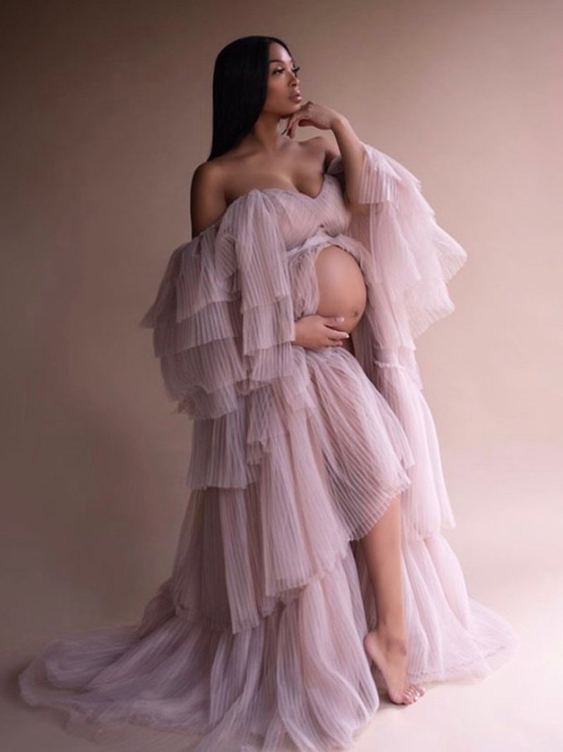 Sexy schulterfreies Umstandskleid mit Rüschen und Schnürung, Abendkleid für Fotoshootings, YW2051 
