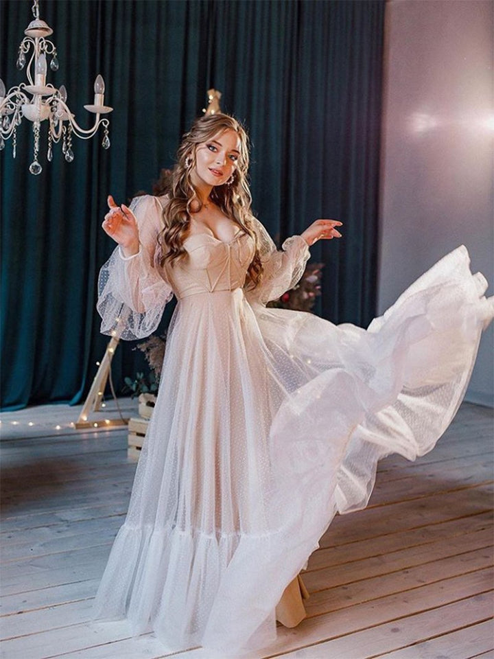 Elegantes Maxikleid mit Ballonärmeln und Herzausschnitt, für Abende und Fotoshootings