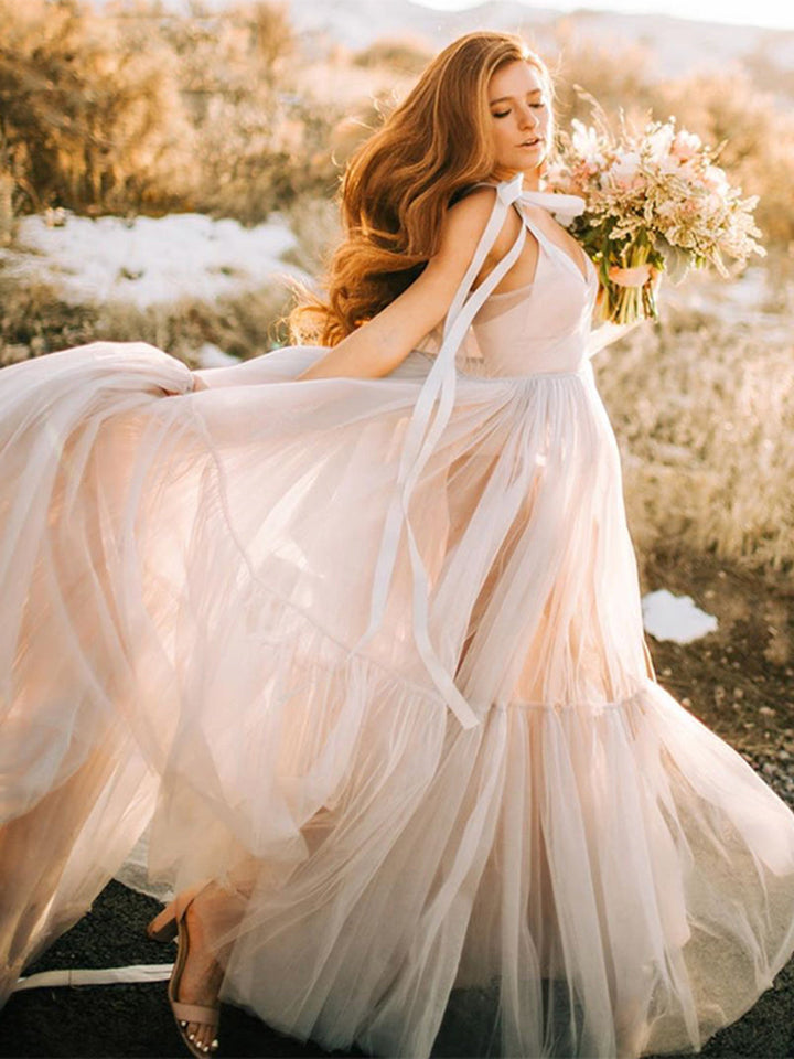 Ärmelloses, sexy Abendkleid mit V-Ausschnitt und Schlitz für Fotoshootings YW2025