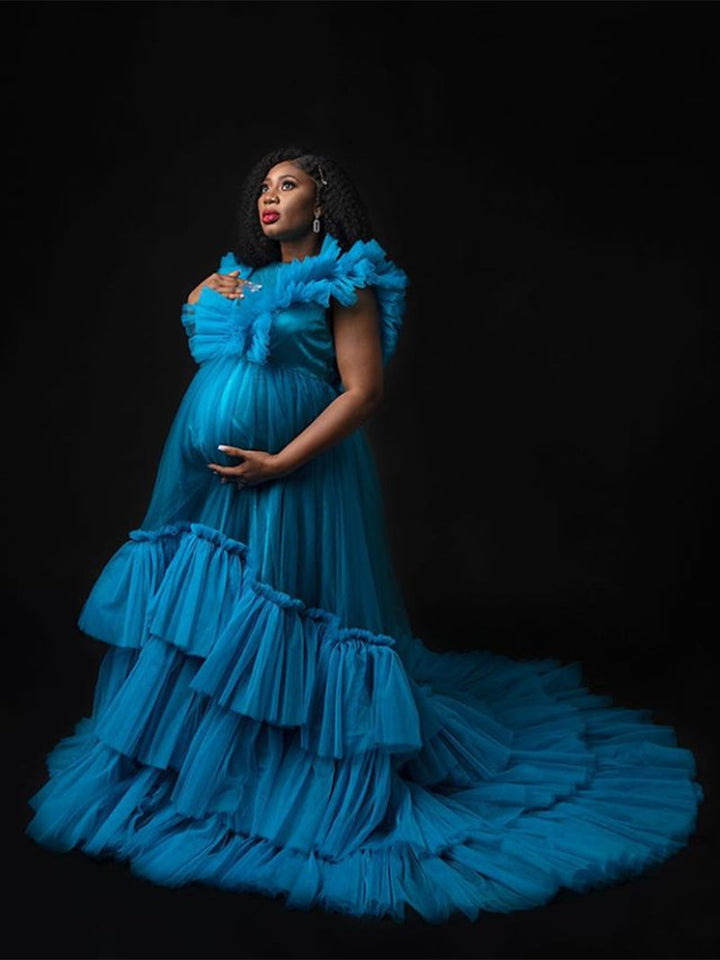 Ärmelloses Maxi-Umstandskleid, plissiert, rückenfrei, Ballkleid, Partykleid 