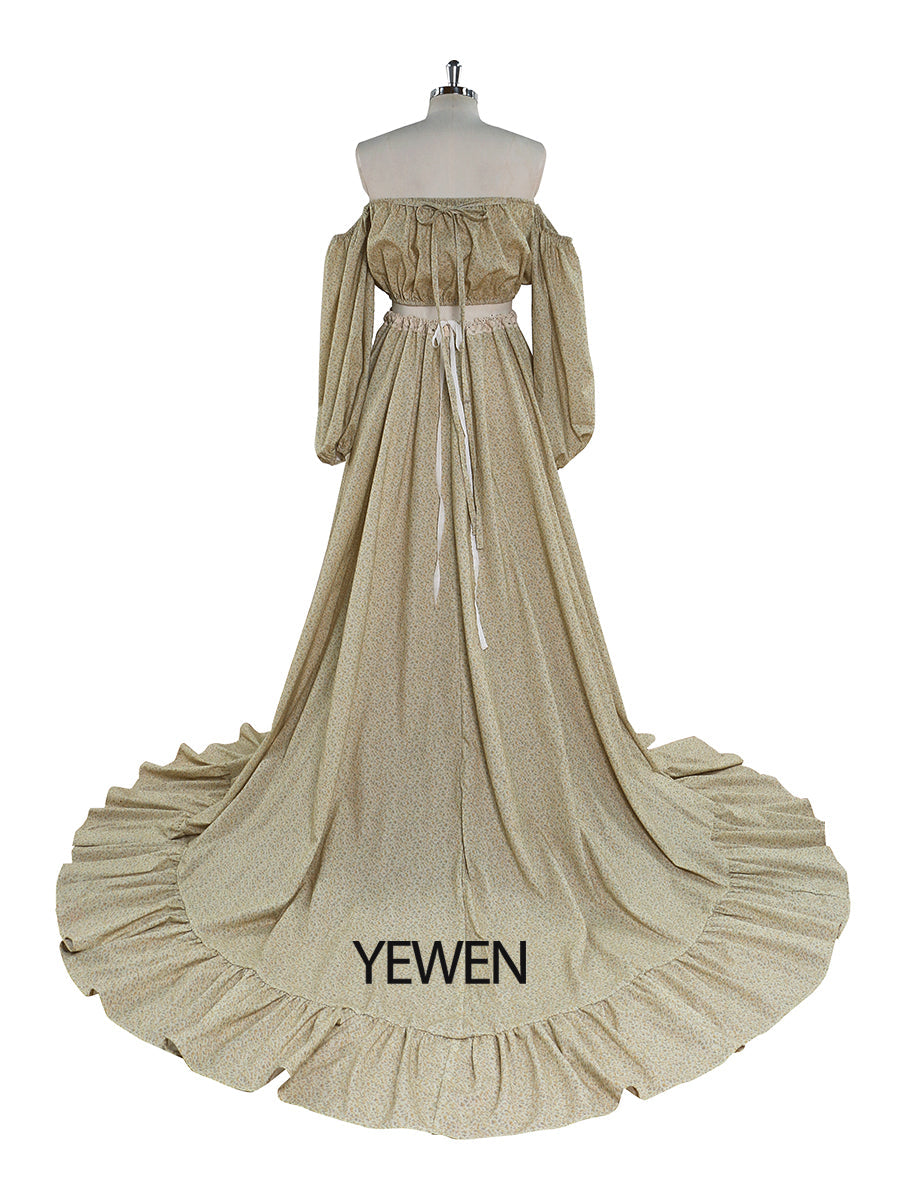 Blumendruck Frau Maxikleid Schulterfrei Boho Strandkleid Ausgefallene Fotografie Requisiten YEWEN
