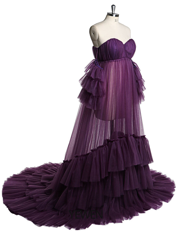 Umstands-Fotoshooting-Kleid mit Herzausschnitt und separaten Ärmeln, transparentes Schwangerschaftskleid, Maxikleid für Damen, YD21818 