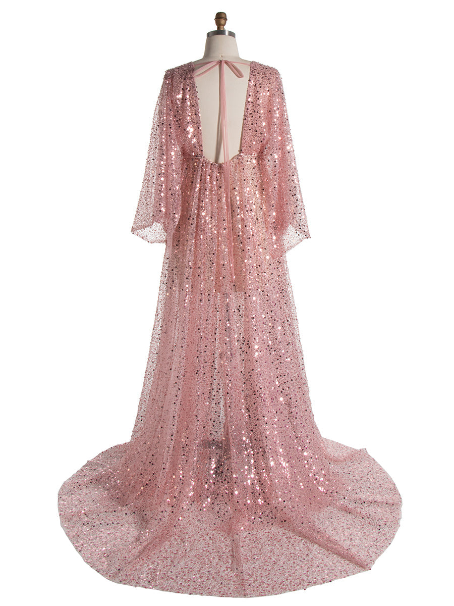 Umstandskleid mit goldenen Pailletten und Perlen für Fotoshootings, Stretch-Taille, Schwangerschaftsfotografie, Robe, Babyparty-Kleid YD21820 