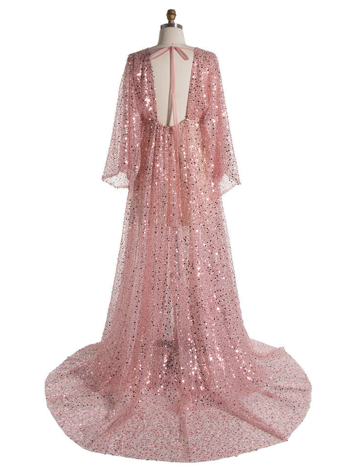 Umstandskleid mit goldenen Pailletten und Perlen für Fotoshootings, Stretch-Taille, Schwangerschaftsfotografie, Robe, Babyparty-Kleid YD21820 
