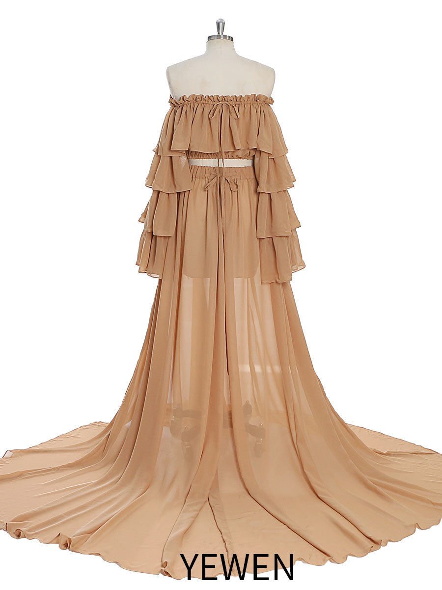 Chiffon Tan Farbe 2 Stück Set Umstandskleid Fotografie Kleid YW231003 