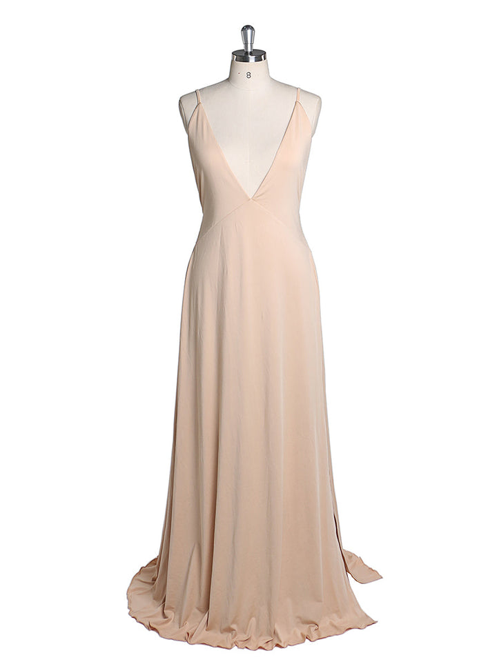Schlichtes Slip-Kleid mit V-Ausschnitt und elastischer Taille YEWEN 