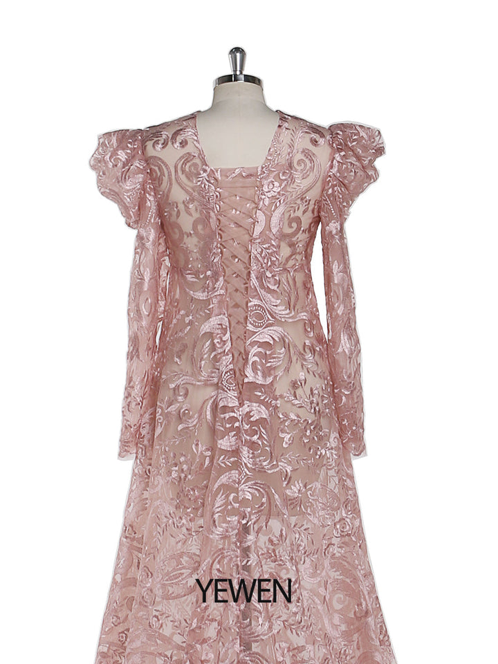 Puffärmeliges Abendkleid aus Spitze mit hohem Halsausschnitt, Umstandskleider für Fotoshootings, Fotografie-Kleid, schwangere Frau, YEWEN 