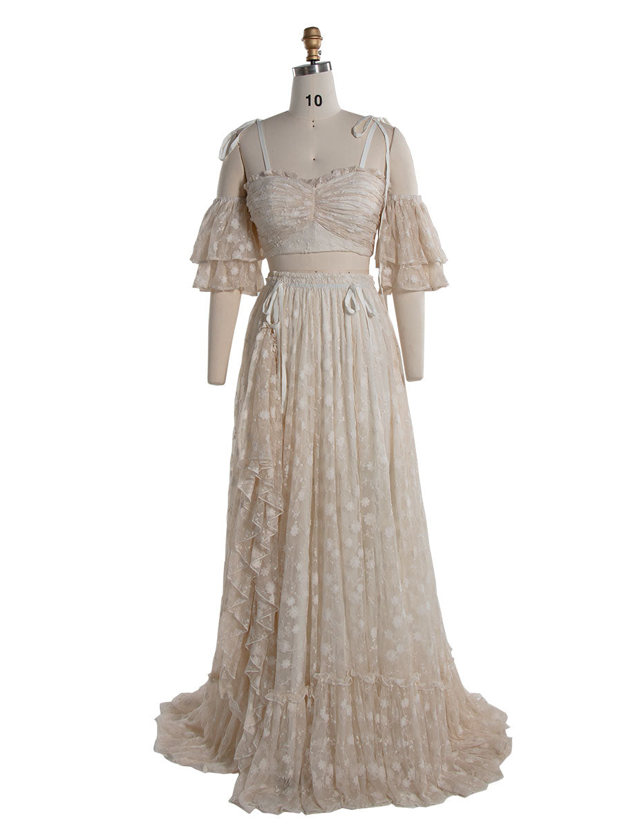 Boho 2-teiliges Set Spitzenkleid für Fotoshootings Bohemian Maxikleid für Hochzeiten YW240085