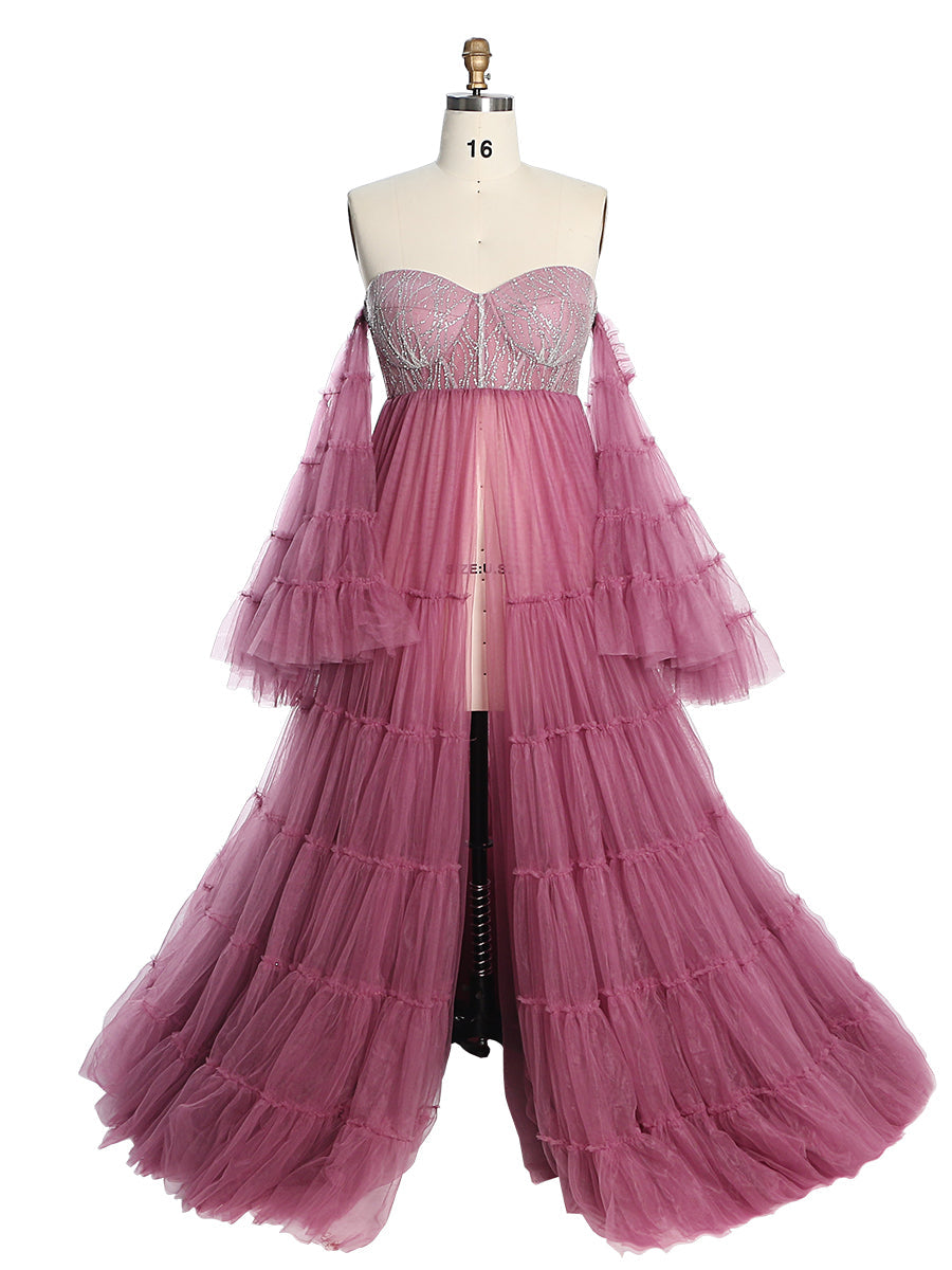 Elegantes Umstandskleid aus Tüll mit Glitzersteinen für die Fotografie, Fotoshooting-Kleid für Frauen, YW220411 