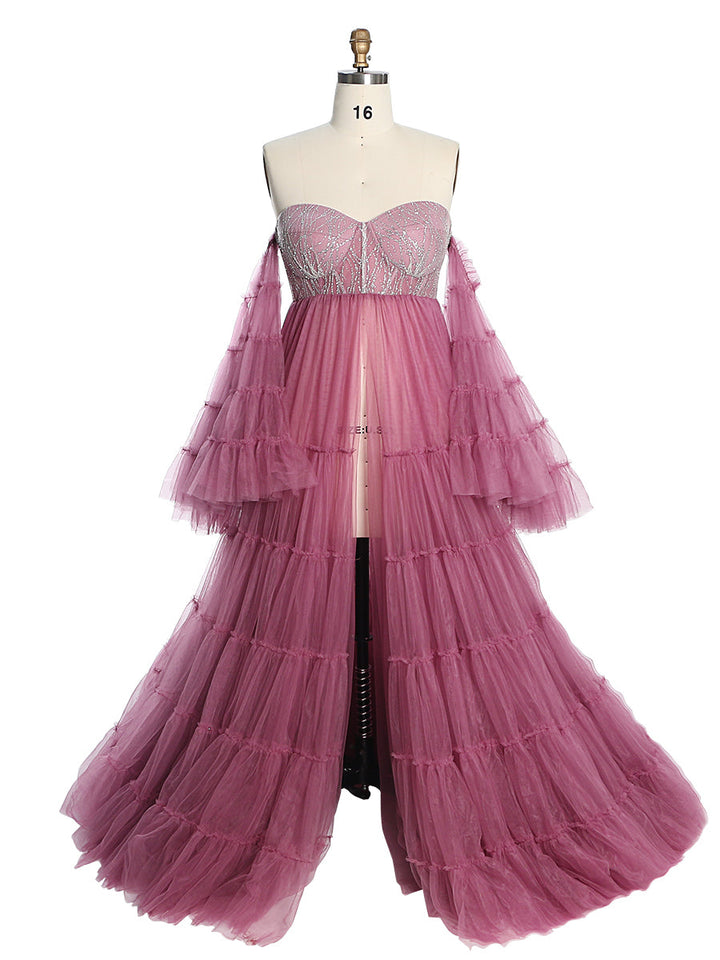 Elegantes Umstandskleid aus Tüll mit Glitzersteinen für die Fotografie, Fotoshooting-Kleid für Frauen, YW220411 