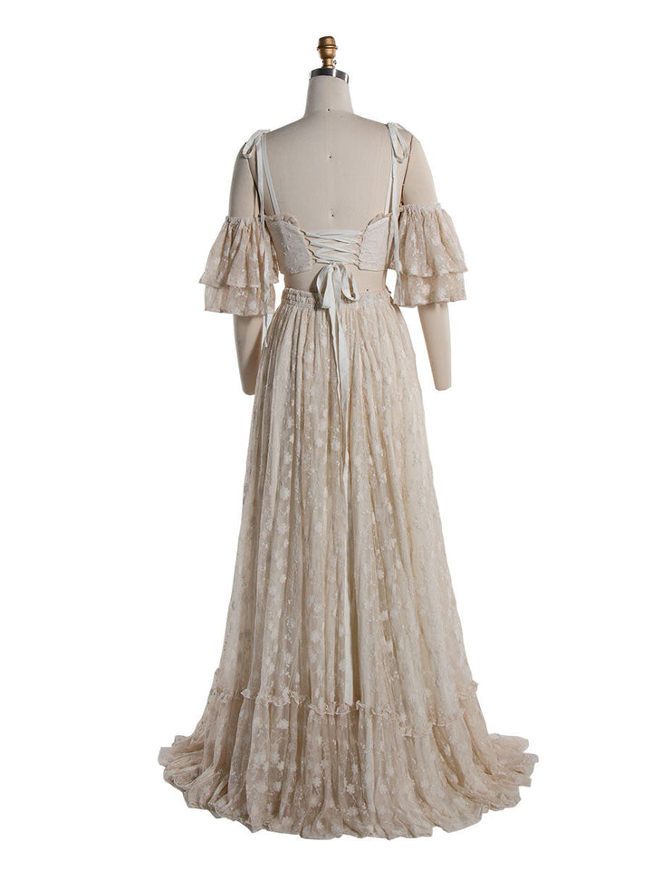 Boho 2-teiliges Set Spitzenkleid für Fotoshootings Bohemian Maxikleid für Hochzeiten YW240085