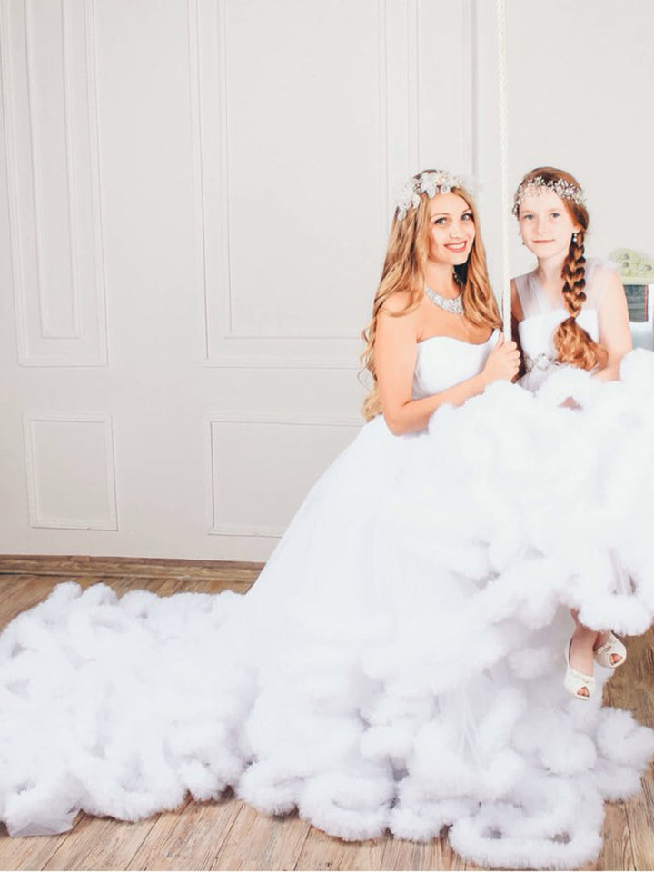 Trägerloses elegantes Partykleid mit höherer Taille und Rüschen, Prinzessinnen-Brautkleid, Umstandskleid