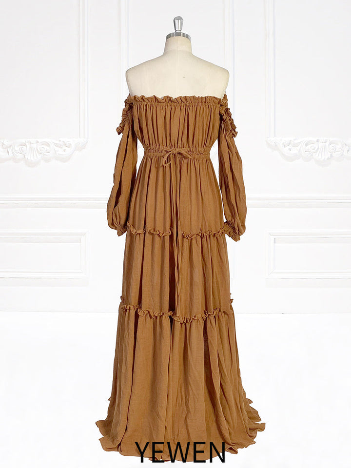 Lange Ärmel Elastische Taille Boho Strandkleid Frau Fotoshooting Kleider YW231107