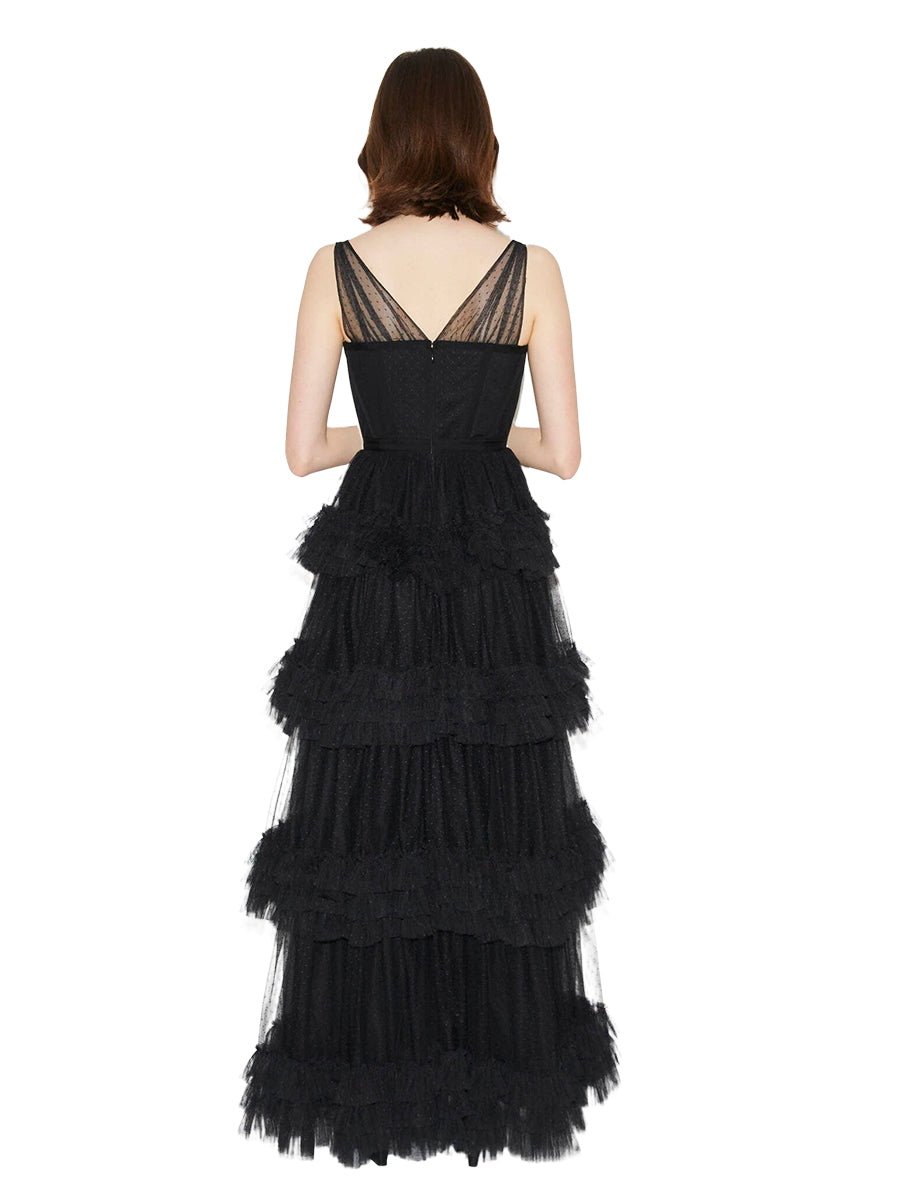A-Linie Ärmel Schwarz Tüll Abendkleid Eloping Brautkleid Maßgefertigtes Abschlussballkleid 
