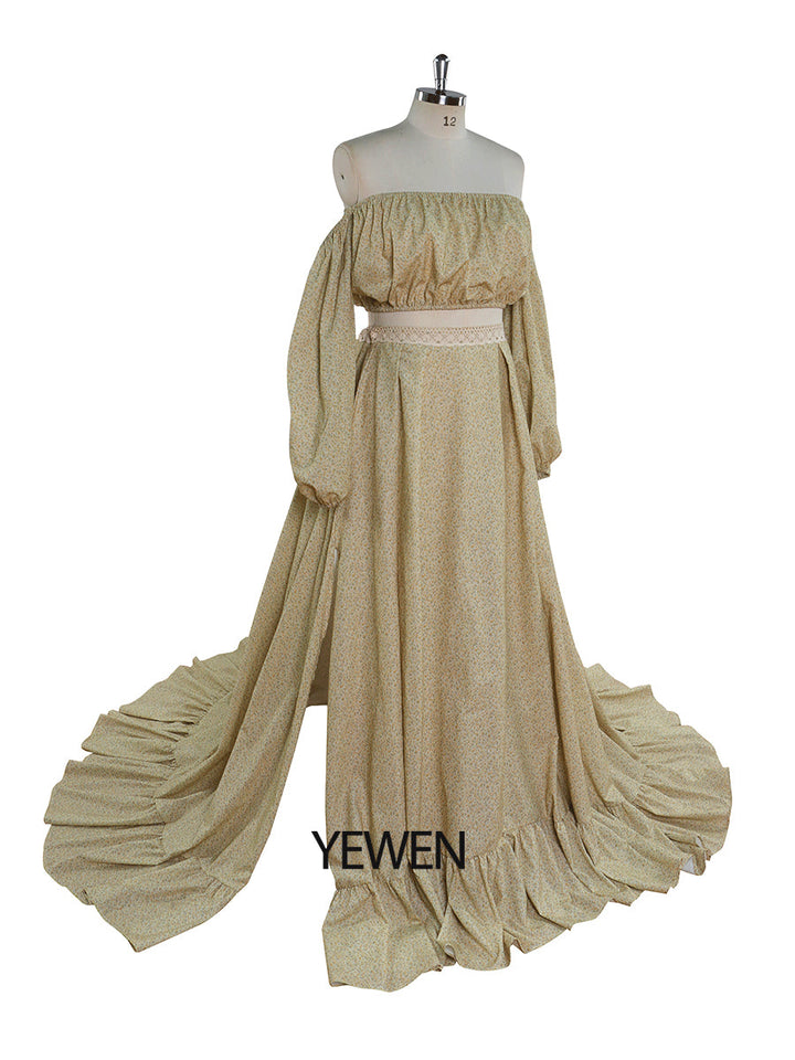 Blumendruck Frau Maxikleid Schulterfrei Boho Strandkleid Ausgefallene Fotografie Requisiten YEWEN