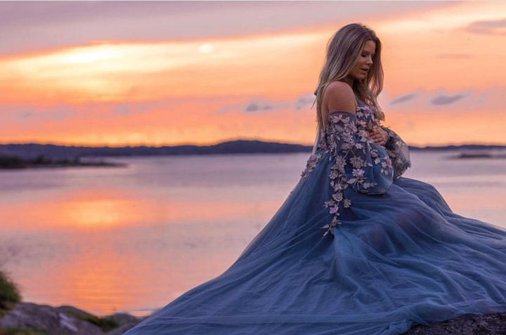 Wunderschönes Umstandskleid mit langen Ärmeln für Fotoshootings, Fotografie-Kleid für Fotosessions YW231001