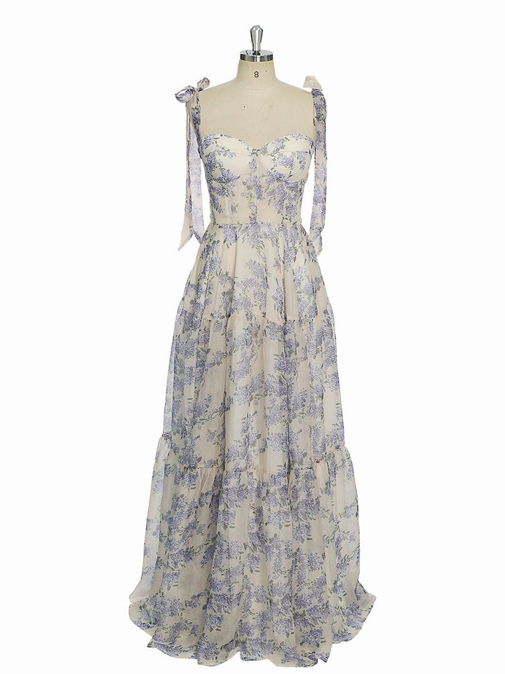 Fashion Sleeveless Blue Floral Print, Prom Dress 