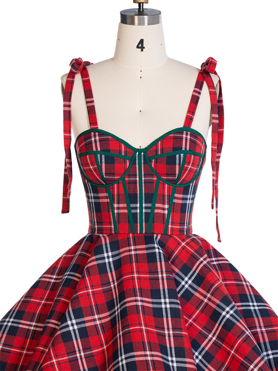 Vintage Weihnachten Plaid Kleid A-Linie Party Tartan Kleider YW243106 