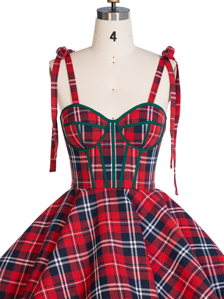 Vintage Weihnachten Plaid Kleid A-Linie Party Tartan Kleider YW243106 