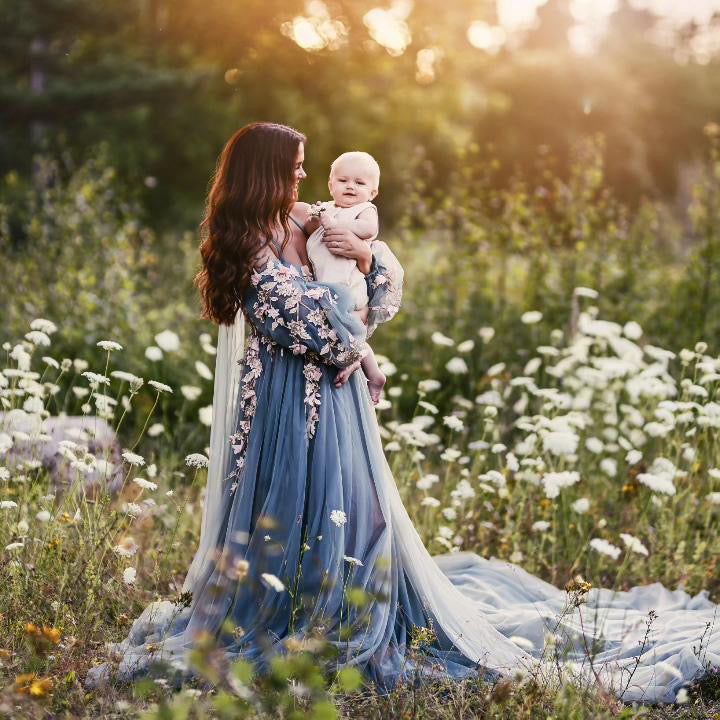 Wunderschönes Umstandskleid mit langen Ärmeln für Fotoshootings, Fotografie-Kleid für Fotosessions YW231001
