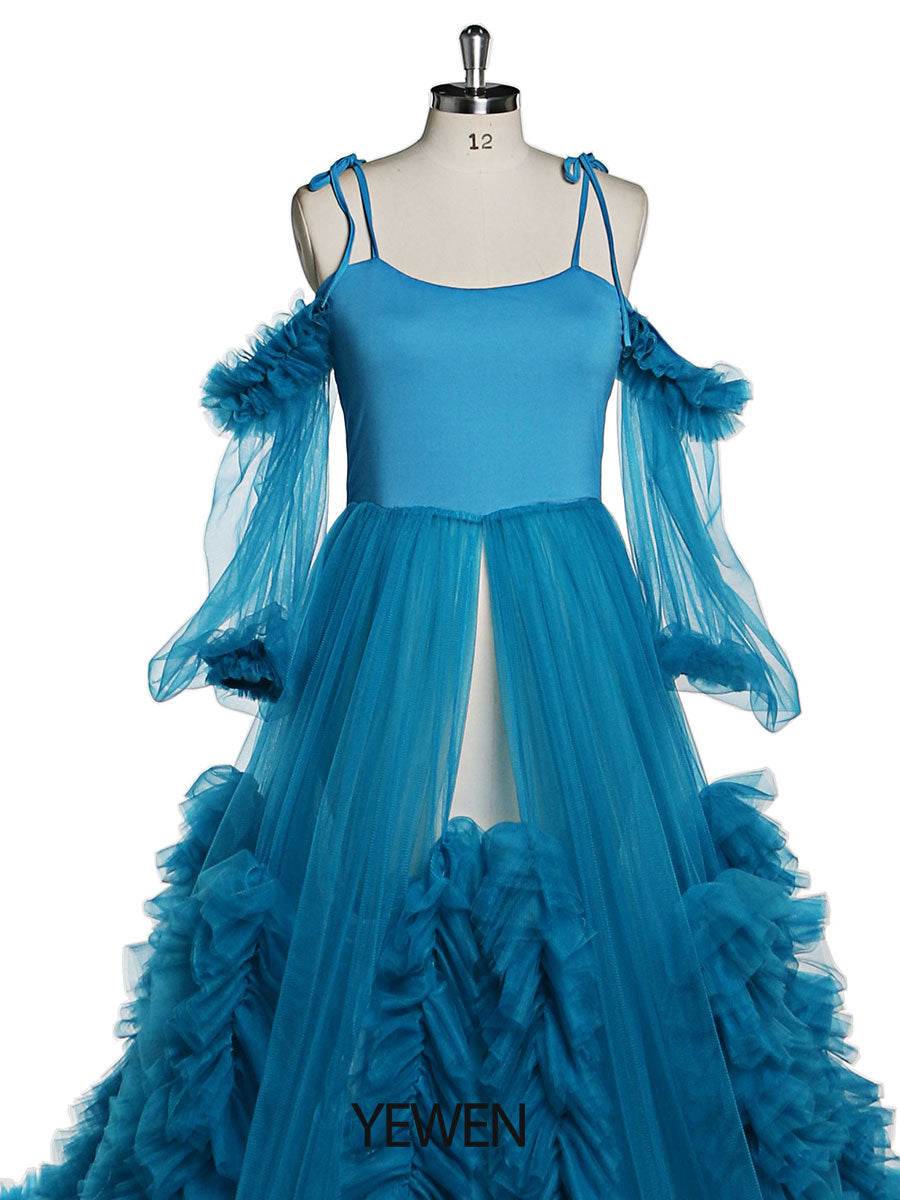 Partykleid mit kalten Schultern und langen Ärmeln, Maxi-Umstandskleid für Fotoshootings, YEWEN YW230310 