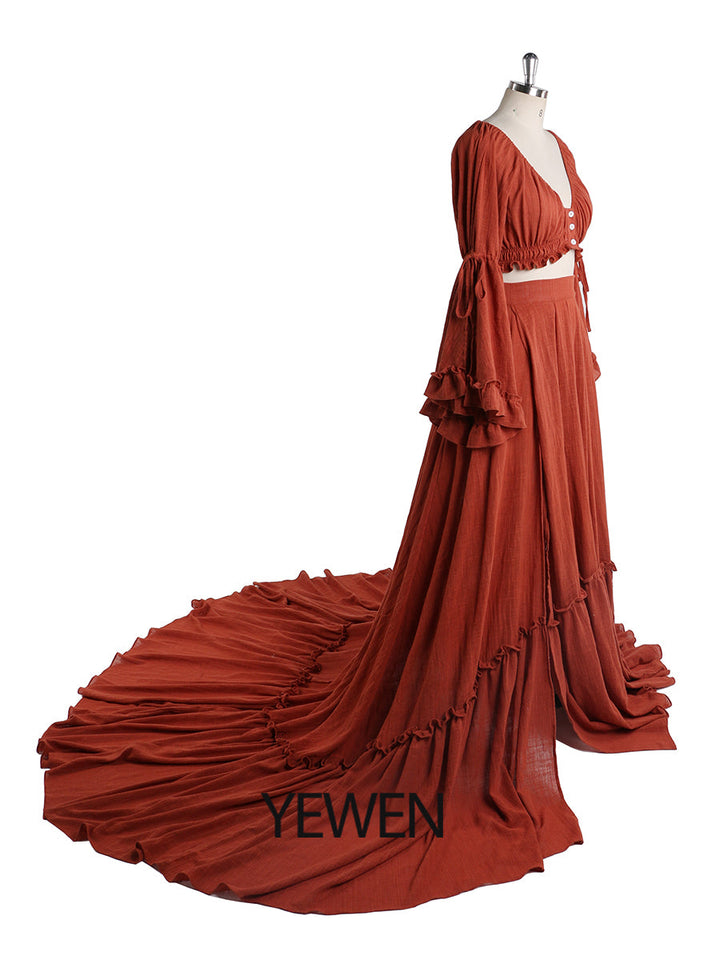 2 Pieces Gown V Neck Woman Dresses Photography Baby Shower Dress for Pregnant Woman YEWEN YD211008