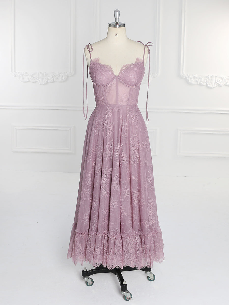 Dusty Pink Lace ,Prom Dress, Homecoming Dress for Girls , Tea Length Formal Dresses