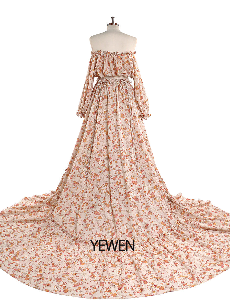 Elegant Cotton Floral Print Woman Maxi Dress Boho Beach 2 Pieces Gown Fancy Photography Props YD211229