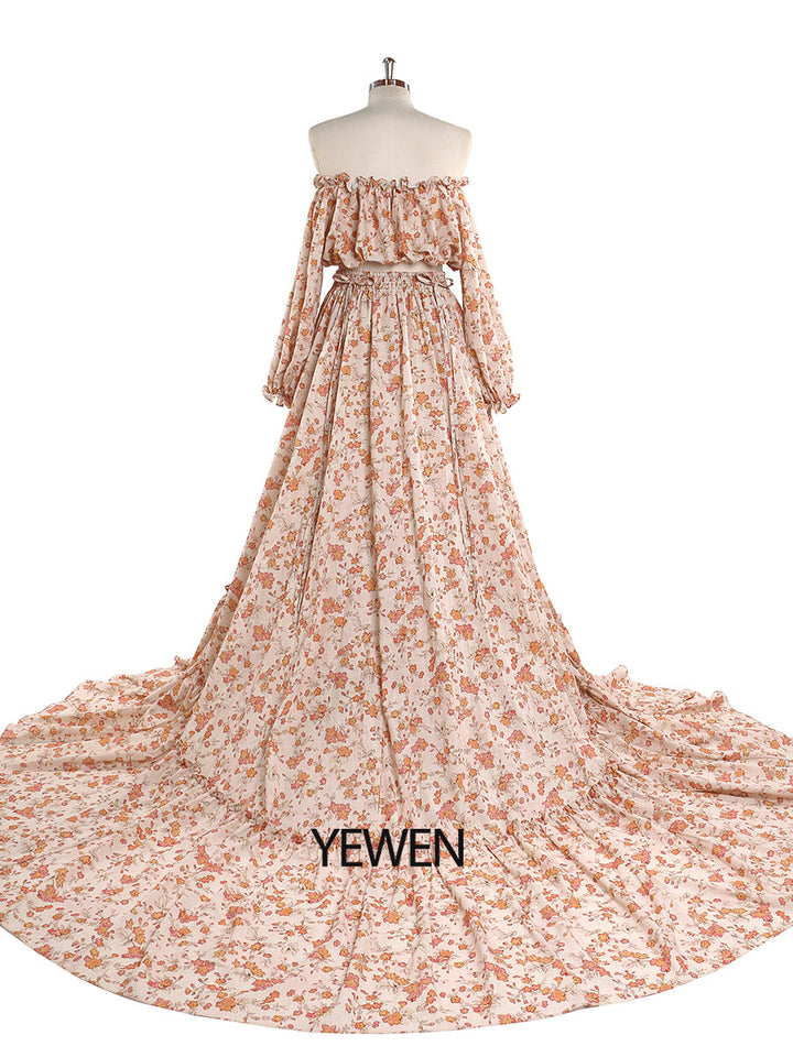 Elegant Cotton Floral Print Woman Maxi Dress Boho Beach 2 Pieces Gown Fancy Photography Props YD211229