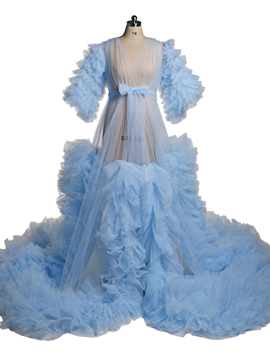 Tüll Rüschen Kurzarm Grünes Umstandskleid für Fotoshooting Kleid Babyparty 