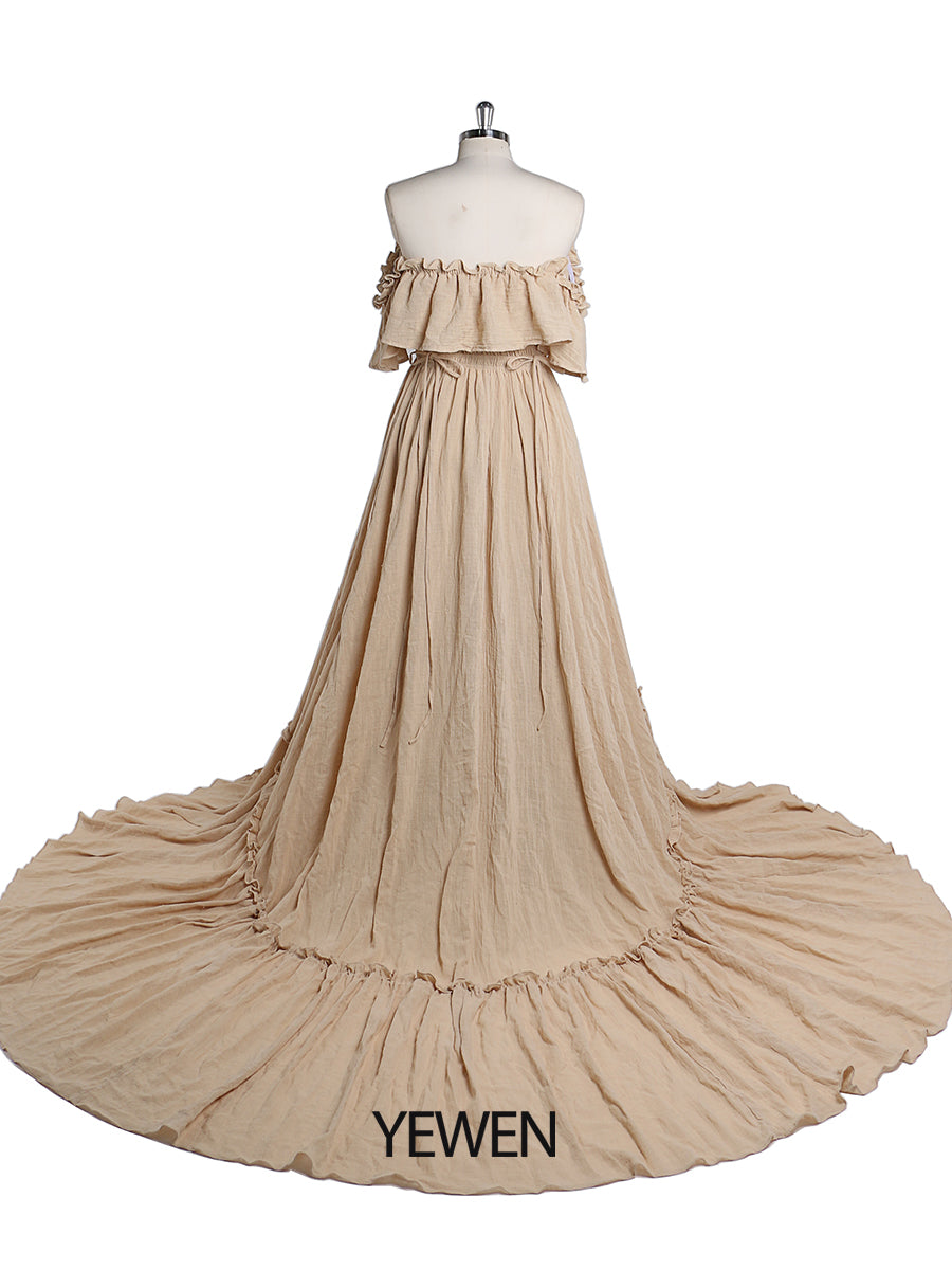 Elegantes schulterfreies Umstandskleid für Fotoshootings, verstellbare Taille, Umstandskleid für Babyparty, Maxikleid YEWEN YD22107