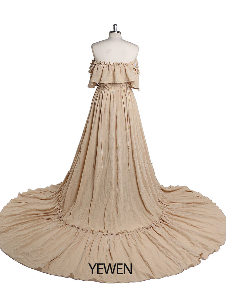Elegantes schulterfreies Umstandskleid für Fotoshootings, verstellbare Taille, Umstandskleid für Babyparty, Maxikleid YEWEN YD22107