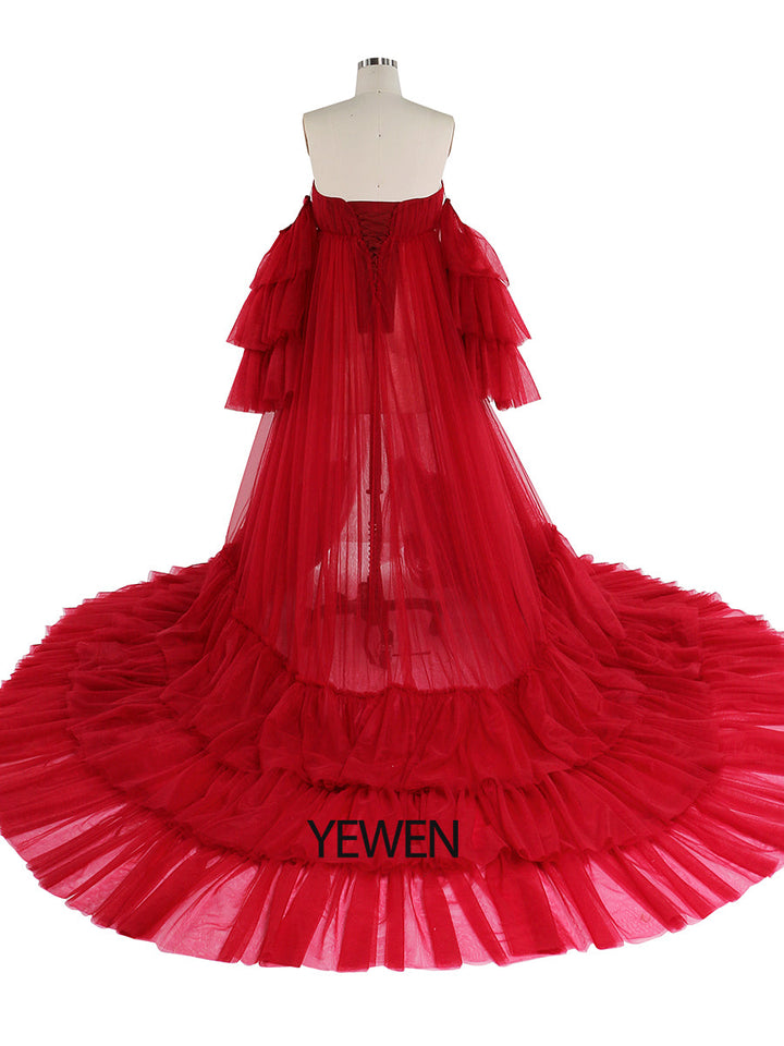 Umstands-Fotoshooting-Kleid mit Herzausschnitt und separaten Ärmeln, transparentes Schwangerschaftskleid, Maxikleid für Damen, YD21818 