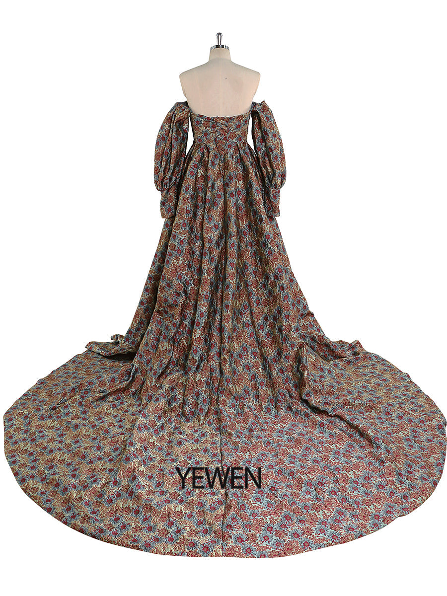 Hochwertiges elegantes Jacquard-Blumen-Abendkleid mit langen Ärmeln im Retro-Stil, Ballkleid für Fotoshootings, YEWEN YW221031 