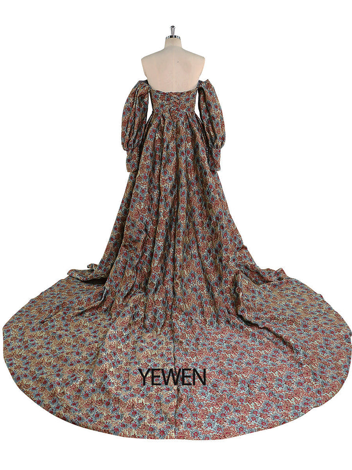 Hochwertiges elegantes Jacquard-Blumen-Abendkleid mit langen Ärmeln im Retro-Stil, Ballkleid für Fotoshootings, YEWEN YW221031 