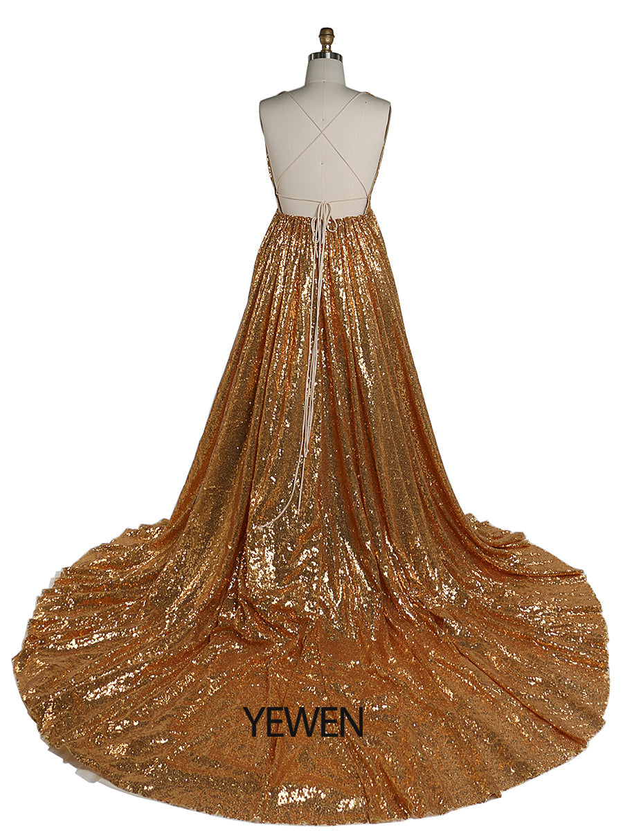 Gold Pailletten Elastische Taille Abendkleider Foto-Shooting Fotografie Kleid YW220401-1 