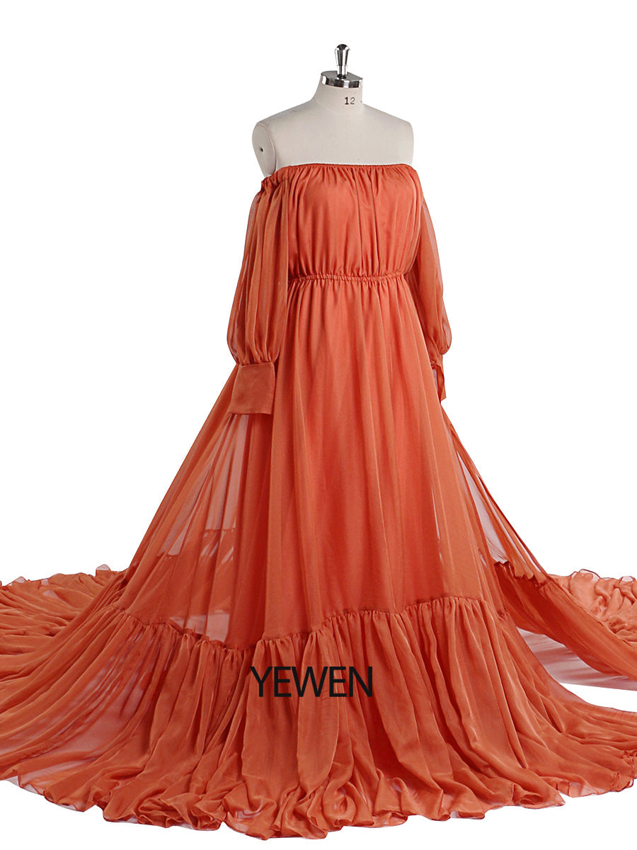 Weiches Seidenchiffonkleid mit großem Rock, Umstandskleid für Babyparty, Fotografie, Kleider, YEWEN YW220901 