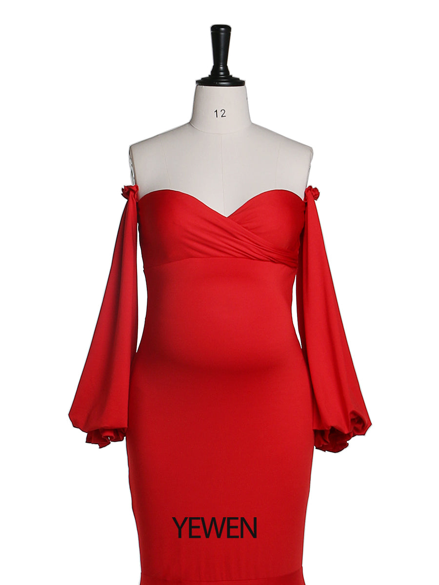 Lange Ärmel, dehnbarer Stoff, Meerjungfrau-Stil, Umstandskleid für Fotoshootings, Umstandskleid, Brautjungfernkleid, Abendkleid, YeWen YW21009 