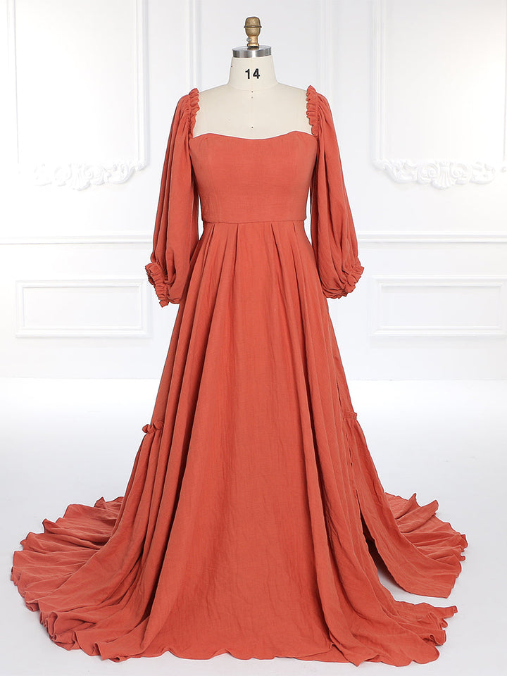 Long Sleeves , Elastic Back Waist, Woman Cotton Maxi Dress ,Photoshoot Dresses for Ladies