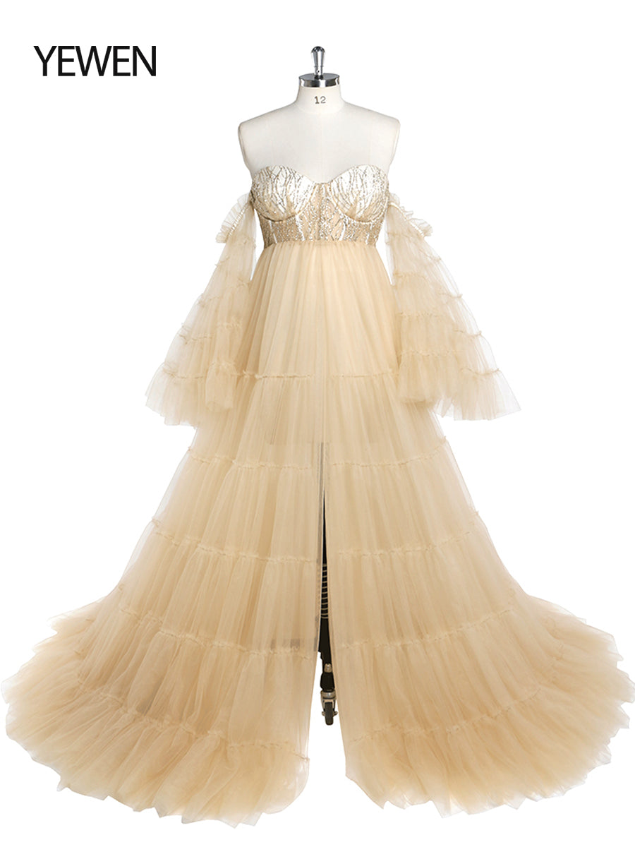 Elegantes Umstandskleid aus Tüll mit Glitzersteinen für die Fotografie, Fotoshooting-Kleid für Frauen, YW220411 