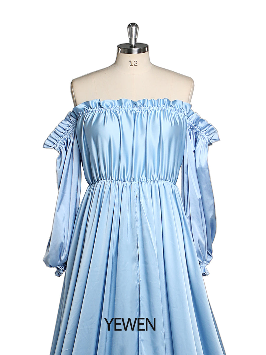 Schulterfreies Abendkleid mit langen Ärmeln und Schlitz vorne, Fotografie-Kleid, Umstandskleid für Babyparty, YEWEN YW220316 