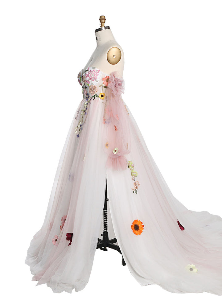 Luxus Stickerei Spitze Tüll Kleid Prinzessin Farbige Hochzeit Kleid Phantasie Foto Kleider YW220817 