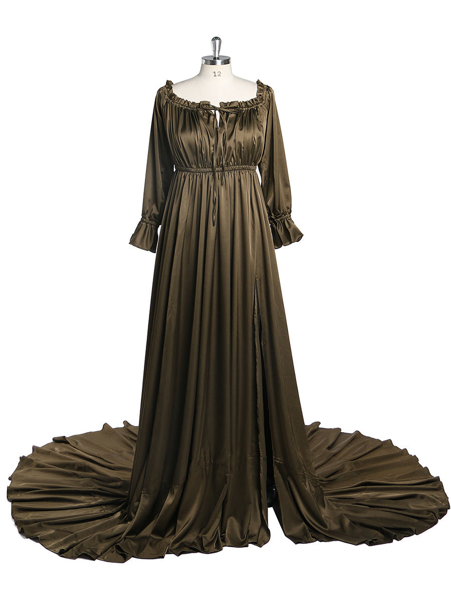 Verstellbare Schulter, volle Ärmel, Abendkleider, lange Strandfotografiekleider, Babypartykleid für Schwangere, YEWEN YD21801 