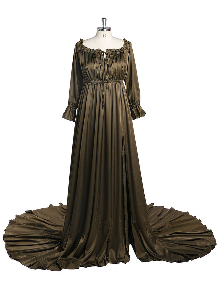 Verstellbare Schulter, volle Ärmel, Abendkleider, lange Strandfotografiekleider, Babypartykleid für Schwangere, YEWEN YD21801 