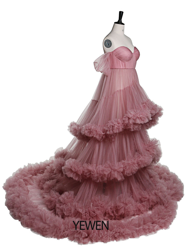 Schulterfreies Umstandskleid mit Herzausschnitt für Fotoshootings, Schwangerschaftsfotografie, Robe, Babypartykleid YW21022 