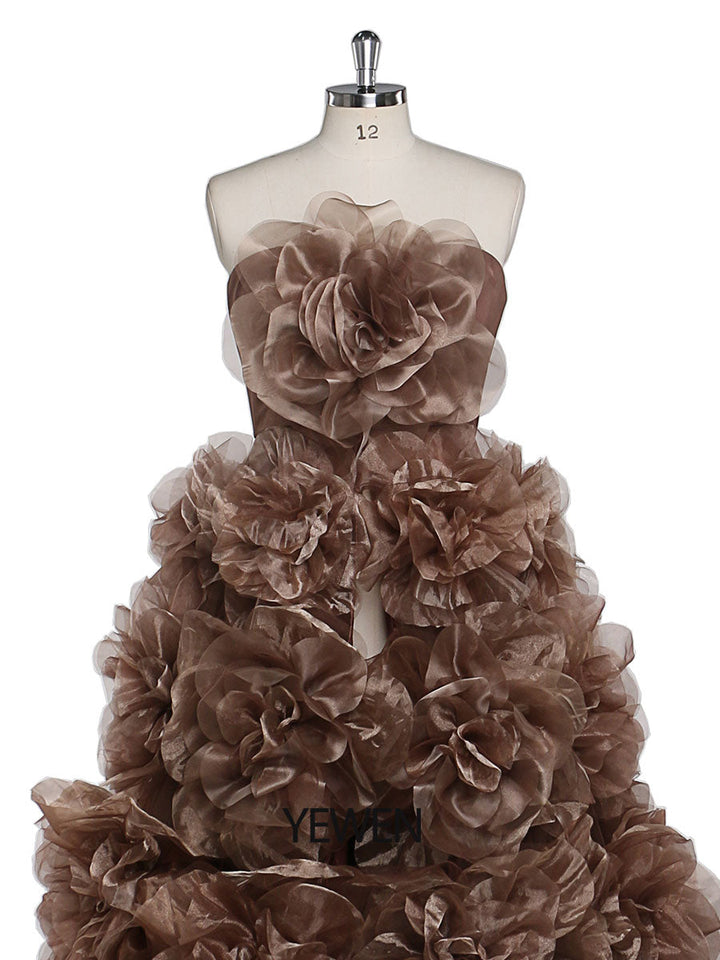 Trägerloses Organza-Umstandskleid mit 3D-Blumen für Fotoshootings, Babyparty, Fotografie-Kleider YW220308 