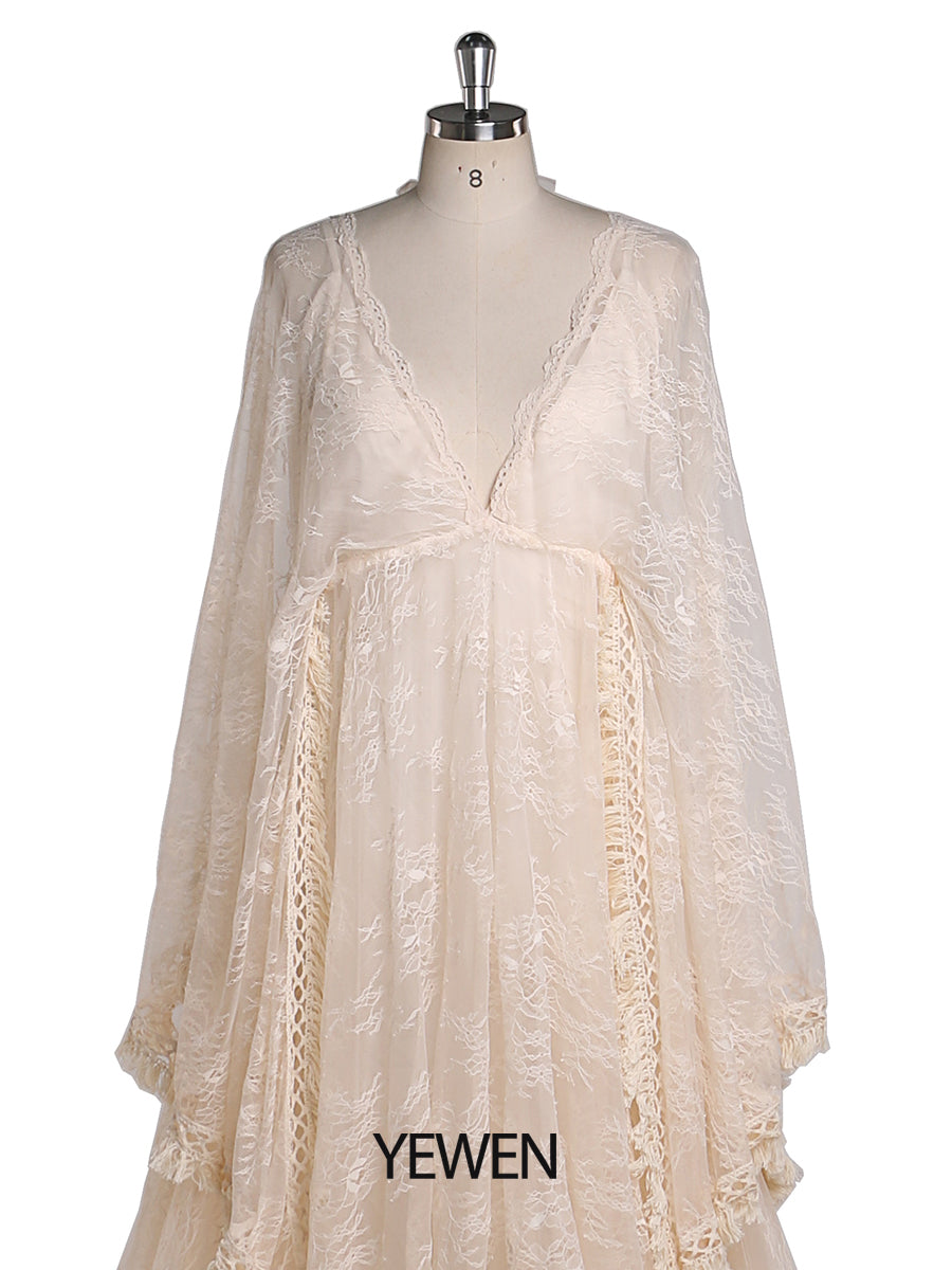 Boho-Umstandskleid aus Spitze für die Fotografie, verstellbare Taille, Umstandskleider für die Dusche, Kleider, gratis Unterkleid, YEWEN YW220418 
